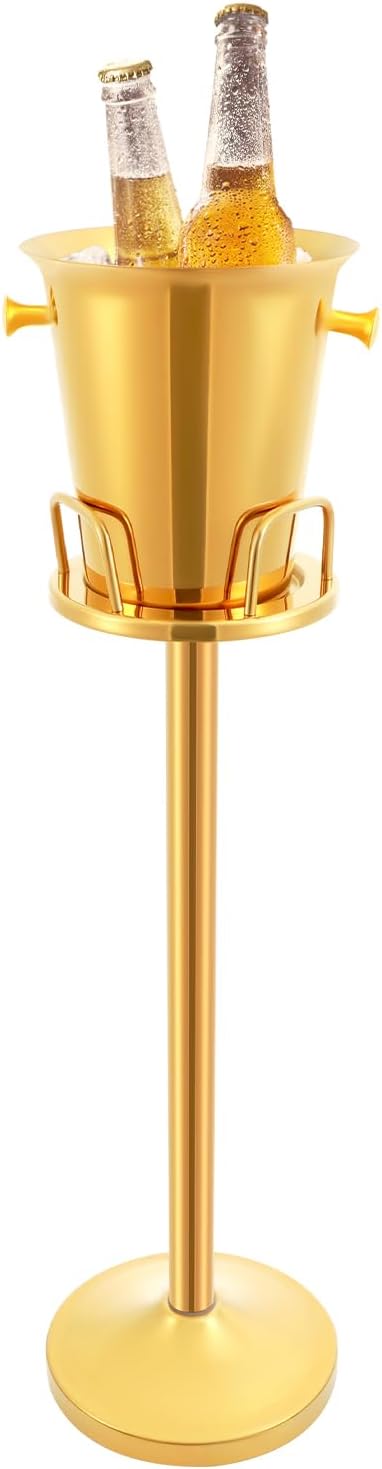 Ice Bucket with Stand,5L Stainless Steel Standing Ice Bucket,Wine Bucket on Rack,Ice Cube Container,Ice Bucket Stand for Wine Beer Party Wedding