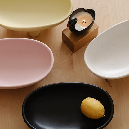 WENSHUO Three-Legs Ceramic Fruit Bowl for Kitchen Counter, Decorative Bowl for Table Décor, 10-inch Oval Large Bowls for Breads (Black)