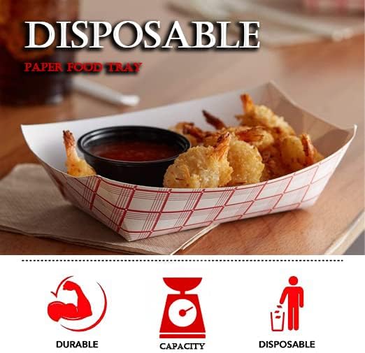 Angel's Peel Lounge Paper Food Trays — Red Check Disposable Paperboard Tray for Fries, Hot Dog, Nachos, and Snacks, Stackable Grease-Resistant Serving Basket for Picnics or Events, 0.5lb, 100-PACK