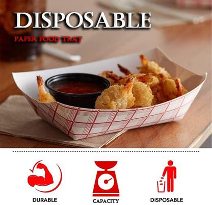 Angel's Peel Lounge Paper Food Trays — Red Check Disposable Paperboard Tray for Fries, Hot Dog, Nachos, and Snacks, Stackable Grease-Resistant Serving Basket for Picnics or Events, 0.5lb, 100-PACK