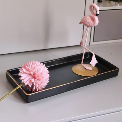 10 x 5 Ceramic Bathroom Tray for Countertop, Decorative Vanity Tray for Dresser Tops, Small Rectangular Trays for Perfume, Candle, Jewelry, Cosmetics (Black)