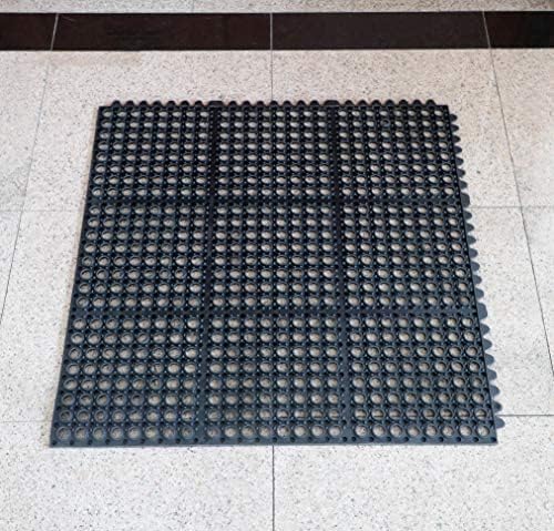 New Star Foodservice 54491 Commercial Grade Grease Resistant Anti-Fatigue Interlocking Rubber Floor Mat, 36" x 36", Black