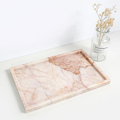 Real Luxurious Natural Marble Vanity Tray Genuine Marble Storage Tray for Home Decor Stone Tray for Bathroom/Kitchen/Vanity/Dresser Non-Resin/Non-Ceramic/Cream Rose