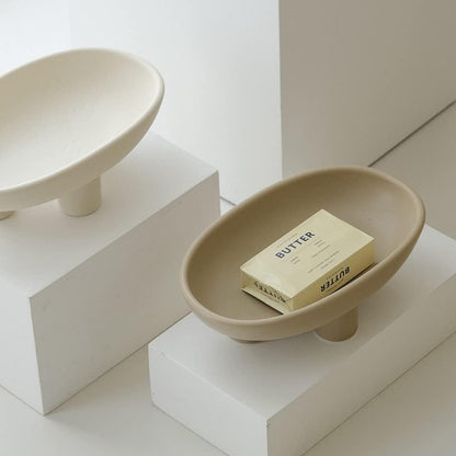 WENSHUO Three-Legs Ceramic Fruit Bowl for Kitchen Counter, Decorative Bowl for Table Décor, 10-inch Oval Large Bowls for Breads (Coconut Café)