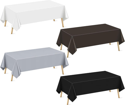 4 Pieces Classic White Series Rectangle Tablecloth, 54x72" Solid Color Waterproof & Spillproof Disposable Plastic Table Cover, Durable Party Tablecloth for Dining, Buffet, Picnic, Outdoor Events