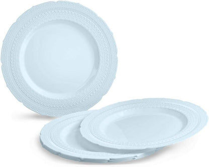" OCCASIONS " 120 Plates Pack,(60 Guests) Extra Heavyweight Vintage Wedding Disposable/Reusable Plastic Plates 60 x 11'' Dinner + 60 x 8.25'' Salad/Dessert Plate (Chateau Blue)