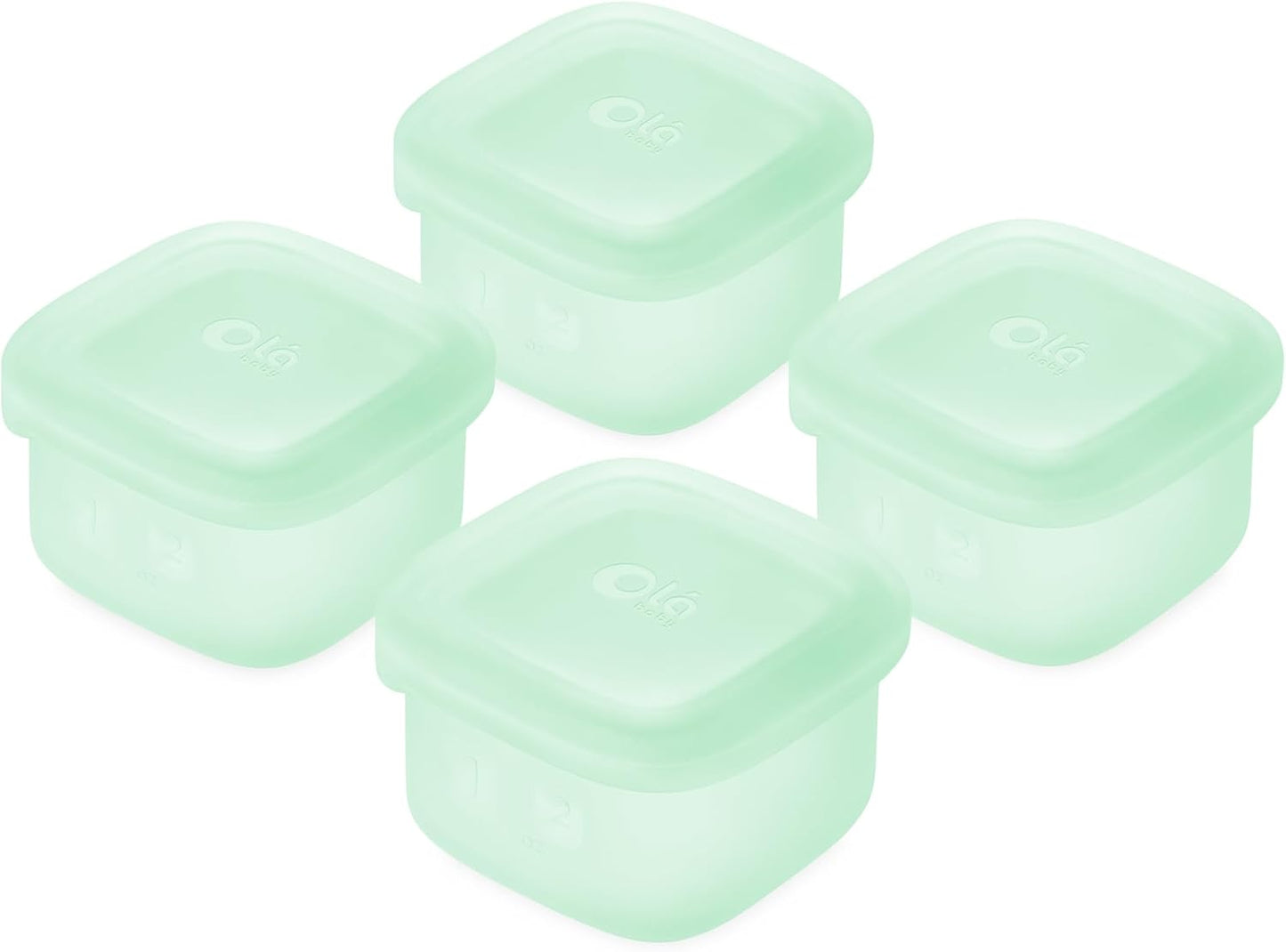 Olababy Clear Sense Silicone Storage Containers 4pk for Baby Food, Snacks, Formula, Puree, Sauce & More | Micro Plastic & BPA-Free | Daycare Essentials for Toddlers and Kids (Mint, 2 oz / 60 ml)
