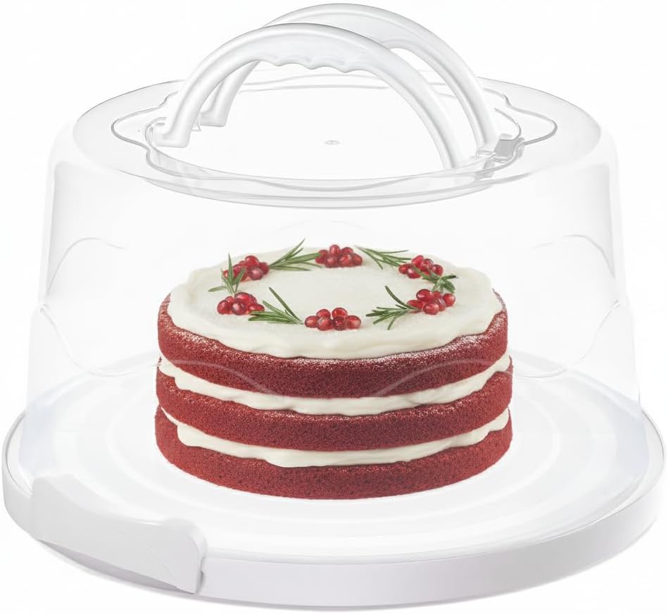 EXTRA LARGE & EXTRA STURDY Cake Carrier, Cake Stand with Lid and Foldable Handles - Multifunctional Serving Platter and Cake Plate - Cake Container with Dome and Strong Snaps 13 x 13 x 7 inch (White)