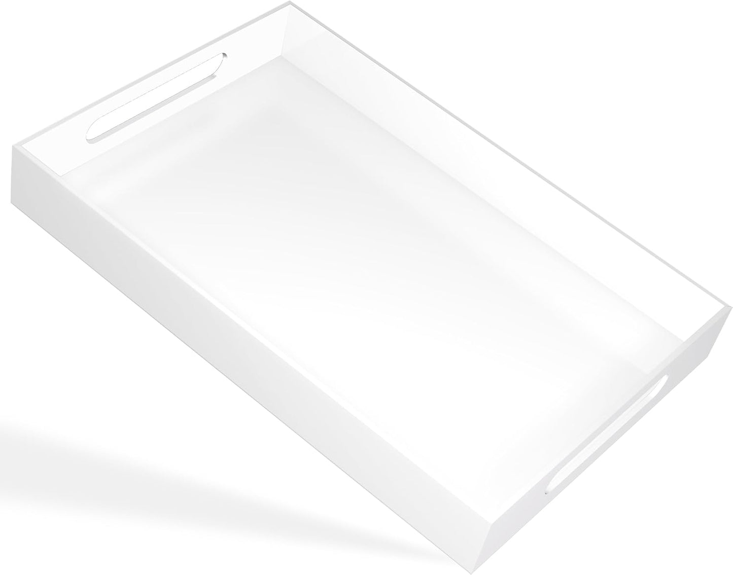 White Tray 20×12" with Cut Handles - Spill Proof Decorative Tray is an Ideal Countertop Organizer for Living Rooms, Ottoman Coffee Tables, Offices, Kitchens & Serving Guests