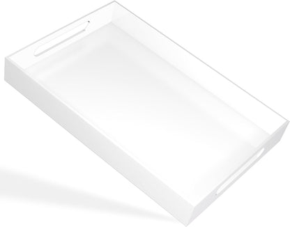 White Tray 20×12" with Cut Handles - Spill Proof Decorative Tray is an Ideal Countertop Organizer for Living Rooms, Ottoman Coffee Tables, Offices, Kitchens & Serving Guests