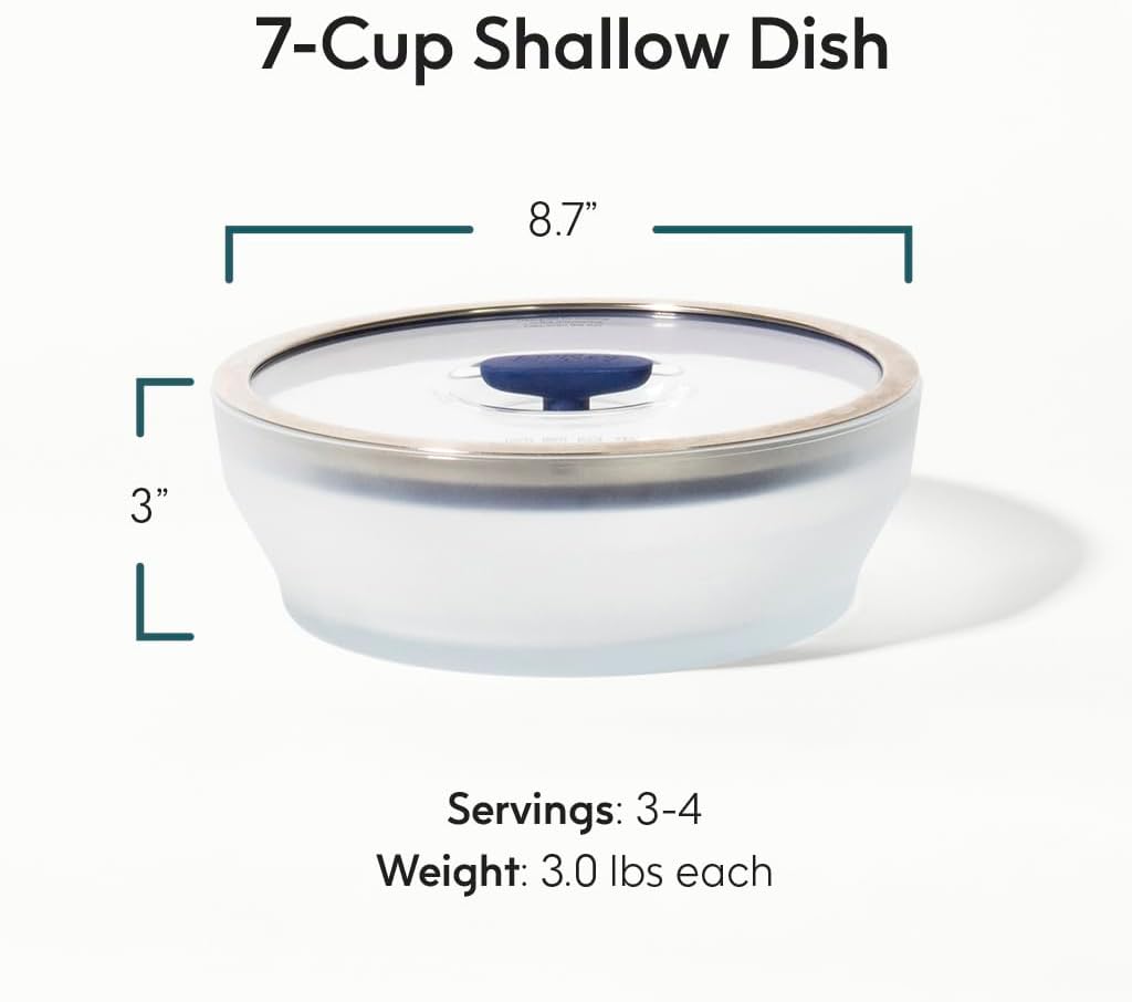 Anyday 7-Cup Microwave Cookware and Glass Container with Glass Lid, Plastic-Free Shallow Food Storage | Stackable Airtight Steamer with Vented Lid for Microwave-Safe Reheating & Steaming Vegetables