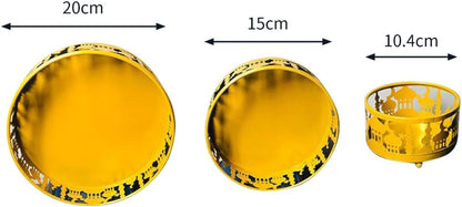 3PCS Ramadan Decoration Ramadan Trays, Ramadan Decor Metal Moon Ramadan Tray Set Eid Mubarak Plates Food Storage Containers Round Dinner Plate for Eid and Eid Al-adha Ramadan Activity Party Favor