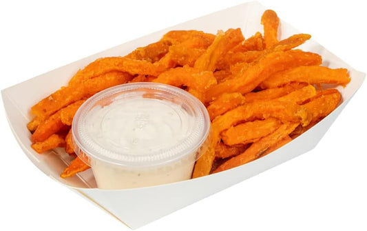 Restaurantware-Bio Tek 1/2 Pound Food Boats, 50 Disposable Paper Food Trays - Heavy-Duty, Greaseproof, White Paper Boats, For Snacks, Appetizers, Or Treats, Use At Parties Or Carnivals