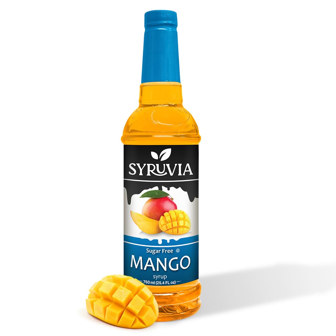 Syruvia Sugar-Free Mango Syrup, Flavored Syrup for Drinks, Cocktails, Lemonades, Iced Teas, and Desserts – 25.4 fl oz