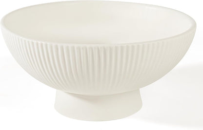 White Ceramic 8 Inch Small Decorative Bowl Fruit Bowl for Kitchen Counter Modern Pedestal Footed Centerpiece Bowl for Coffee Table & Home Decor Fall Catch-All Bowl for Key, Candy