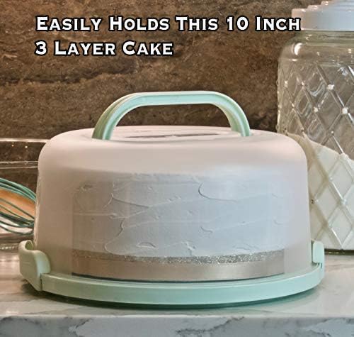 Round Cake Carrier Two Sided Cake Holder Serves as Five Section Serving Tray, Portable Fits 10 inch Cake, Box Comes With Handle, Container Holds Pies (Green)