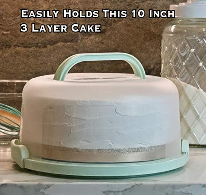 Round Cake Carrier Two Sided Cake Holder Serves as Five Section Serving Tray, Portable Fits 10 inch Cake, Box Comes With Handle, Container Holds Pies (Green)