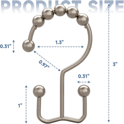 Titanker Shower Curtain Hooks Rings, Rust Resistant Metal Double Glide Shower Hooks Rings for Bathroom Shower Rods Curtains, Set of 24 Hooks - Matte Nickel