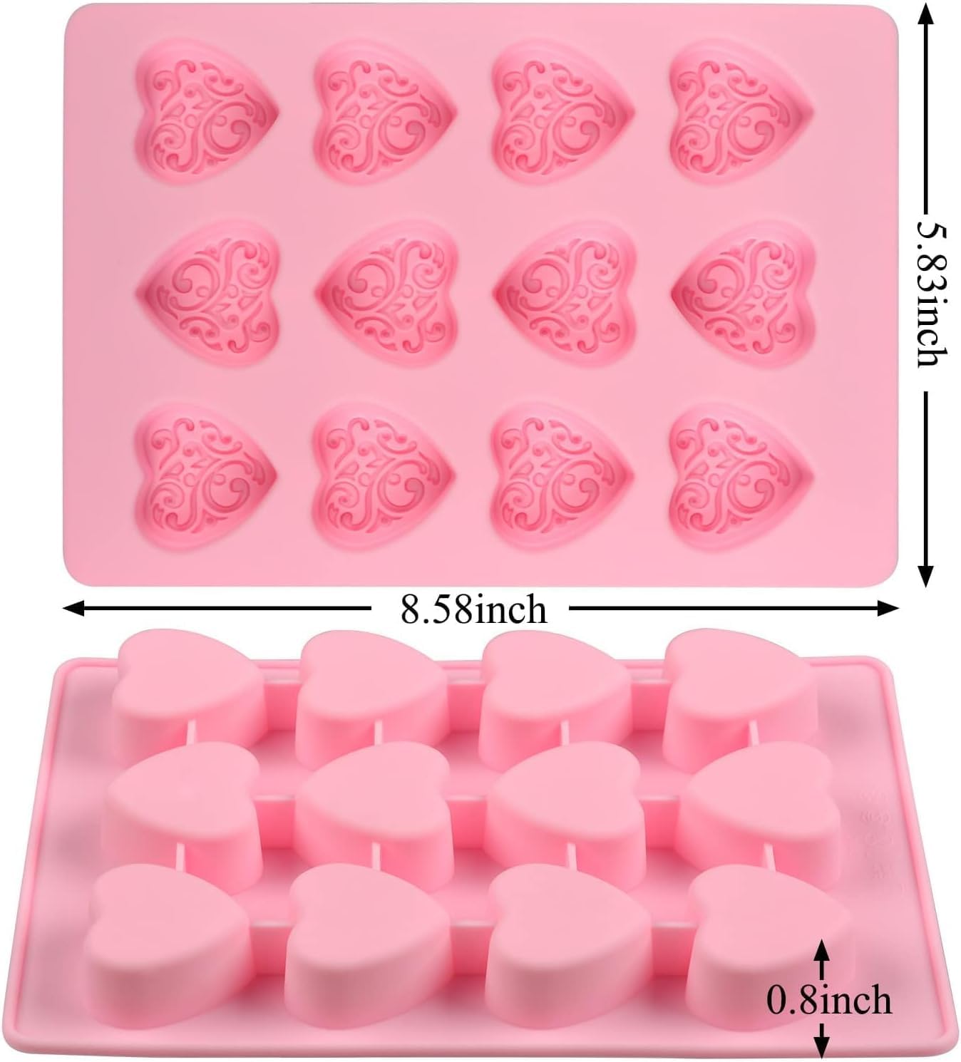 Silicone Heart-Shaped Chocolate Molds - Set of 1 Non-Stick Candy Heart Molds Silicone, for Baking, Candy, Gummy, Food Grade - Pink