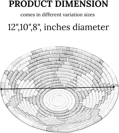 Handwoven African Basket Handmade sisal Fruit Bowl Wall Hanging decorative Baskets for Home Living Room Kitchen Centerpiece Zen Designs Arts and Crafts (Swirl Blue Black, 12in diameter)