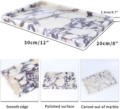 Real Luxurious Natural Marble Vanity Tray Genuine Marble/Stone Storage Tray for Home Decor Bathroom/Kitchen/Vanity/Dresser Non-Resin/Non-Ceramic