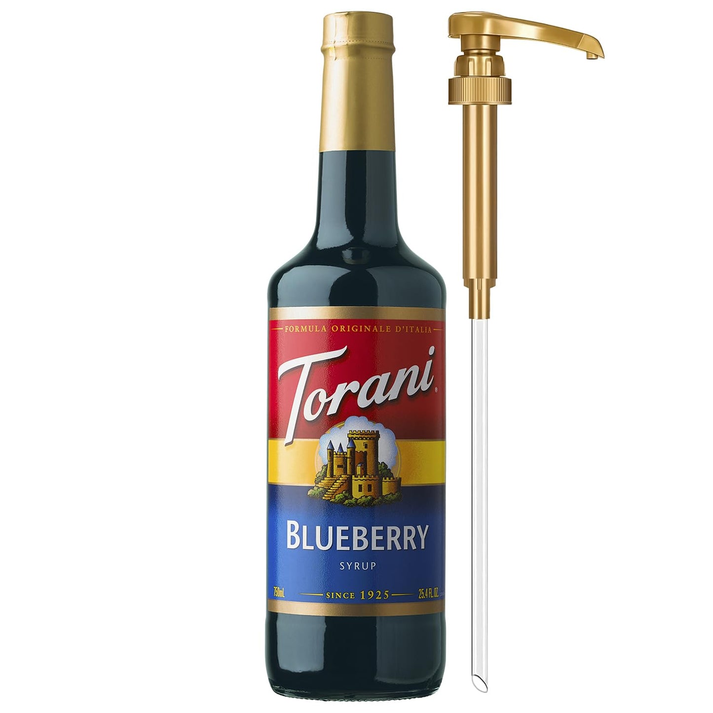 Torani Blueberry Syrup for Drinks, Flavoring for Iced Tea, Lemonade, Sodas, and Cocktails, Glass Bottle with Pump Included, 25.4 Fl Oz
