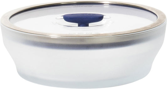 Anyday 7-Cup Microwave Cookware and Glass Container with Glass Lid, Plastic-Free Shallow Food Storage | Stackable Airtight Steamer with Vented Lid for Microwave-Safe Reheating & Steaming Vegetables