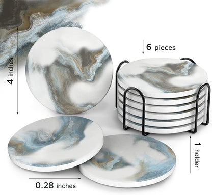 UMIRRO Absorbent Coasters for Drinks with Holder | Ceramic Stone Cup Coasters for Coffee Table | Modern Decorative Mat in Ocean Blue and Grey | Set of 6