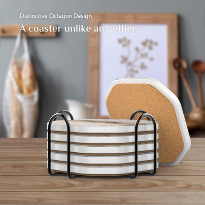 UMIRRO Rustic Farmhouse Coasters for Coffee Table Decor, Ceramic Coaster Set with Holder for Wooden Table, Cute Cup Coasters for Drinks Absorbent, Housewarming Gifts for New House/Home, 4", 6 Pack