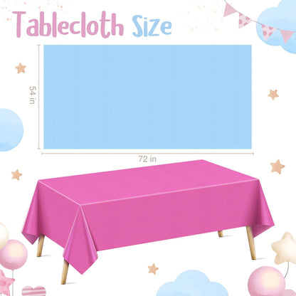 4 Pieces Dark Pink & Blue Series Rectangle Tablecloth, 54x72" Solid Color Waterproof & Spillproof Disposable Plastic Table Cover, Durable Party Tablecloth for Dining, Buffet, Picnic, Outdoor Events