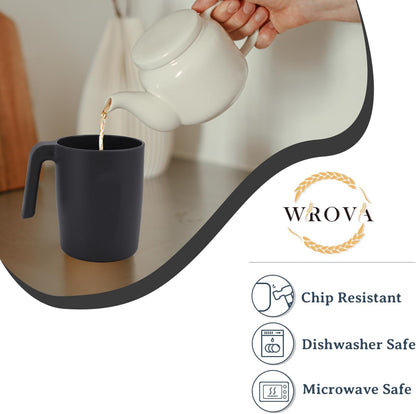 Wrova 16oz Wheat Straw Cups with handles set of 6-Plastic Cups Reusable-Unbreakable Kids Mugs-Dishwasher Safe & Microwave Safe-Ideal Plastic Mugs for Tea,Coffee,Camping,RV-Black