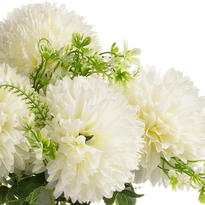 ENOVA FLORAL 7 Heads Silk Marigold Artificial Flowers in Vase,Faux Marigold Flowers Arrangement in Round Bowl Vase with Faux Water and River Rock for Table Decor Centerpieces (Marigold-Cream)