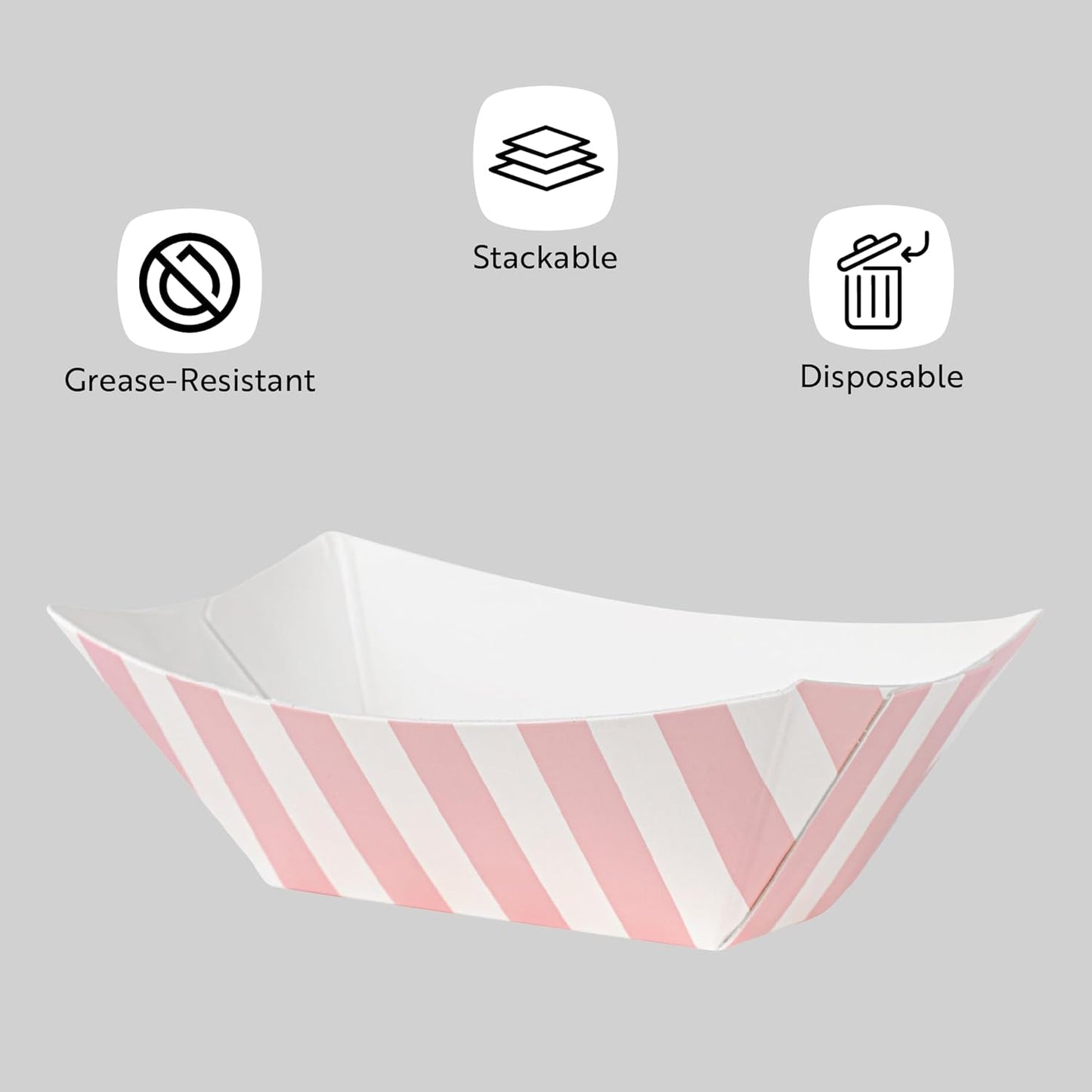 Restaurantware Bio Tek 1 Pound Food Boats 200 Disposable Paper Food Trays - Heavy-Duty Greaseproof Striped Paper Food Boats For Snacks Appetizers Or Treats Use At Parties Or Carnivals
