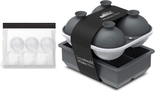Samuelworld Silicone Premium Ice Trays, 2 Inches Extra Large Cubes & 2.5 Inches Sphere Ice Molds - BPA Free, Craft Ice Maker for Gifting, Easy Release - Grey(With Ice Bag)