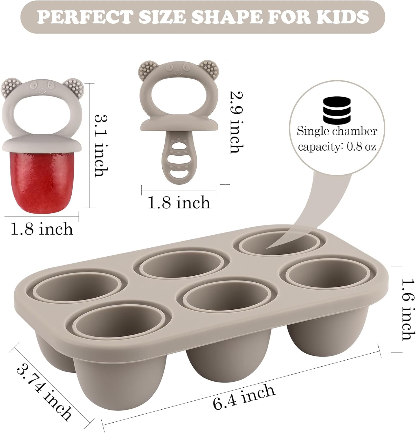 Moukiween Toddler Popsicle Molds Baby Food Storage Containers Suitable for Fresh Frozen Fruit Puree and Yogurt Ice Cream with Handle Food Freezer Trays (Grey)