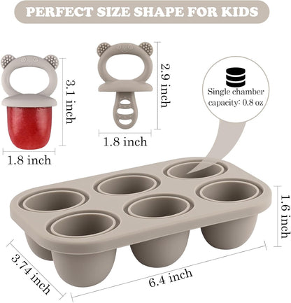 Moukiween Toddler Popsicle Molds Baby Food Storage Containers Suitable for Fresh Frozen Fruit Puree and Yogurt Ice Cream with Handle Food Freezer Trays (Grey)