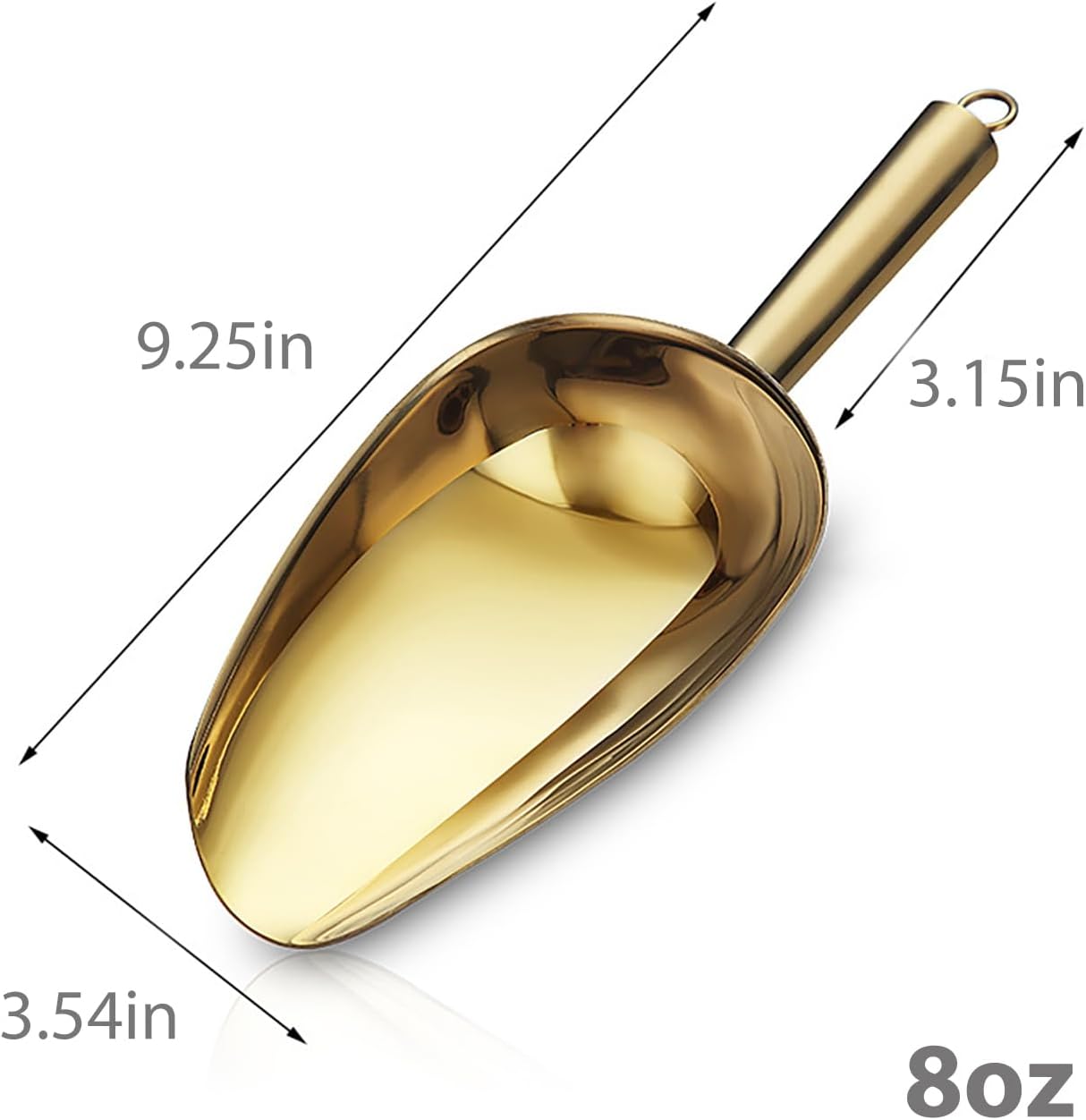 Stainless Steel Ice Scoop 8OZ Small Food Candy Scoop for Kitchen Bar Party Wedding Metal Ice Scooper for Ice Bucket Gold