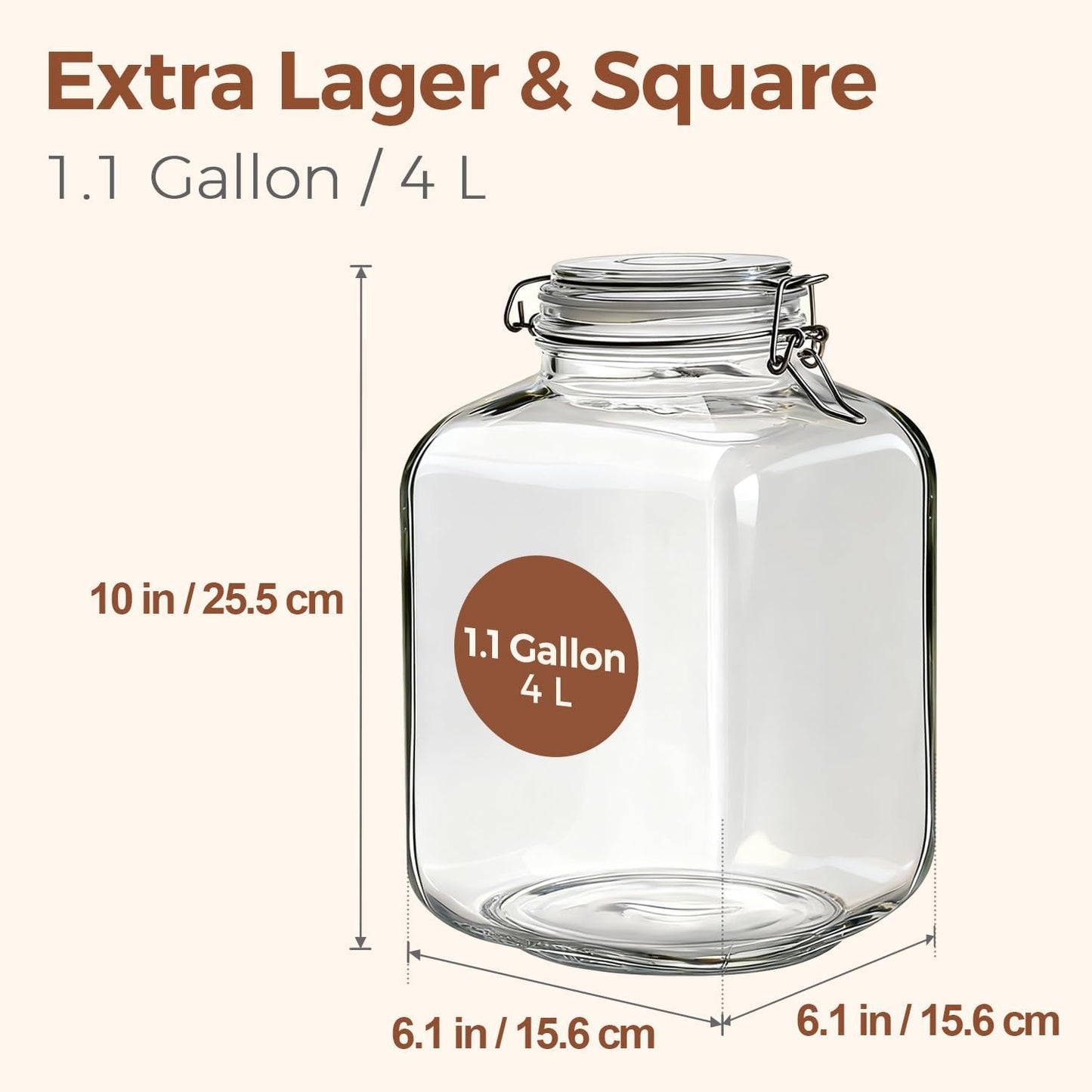 ComSaf 1.1 Gallon Glass Jar with Lid, Flour Sugar Storage Containers 4L, Cereal containers storage, Glass Jars with Airtight Lid, Large Storage Containers with Lids for Pickled Egg, Herb, Set of 2