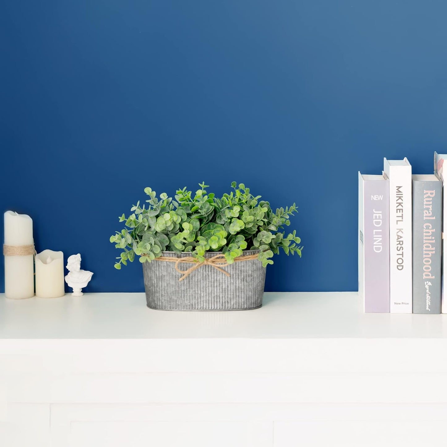 Dahey Artificial Eucalyptus Faux Plants Indoor for Farmhouse Home Decor Fake Potted Plants in Rustic Rectangular Pots Table Centerpiece for Office Bath Living Room Greenery Decor, 7" L x 4" H