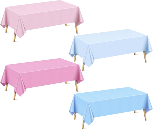 4 Pieces Light Pink & Blue Series Rectangle Tablecloth, 54x72" Solid Color Waterproof & Spillproof Disposable Plastic Table Cover, Durable Party Tablecloth for Dining, Buffet, Picnic, Outdoor Events