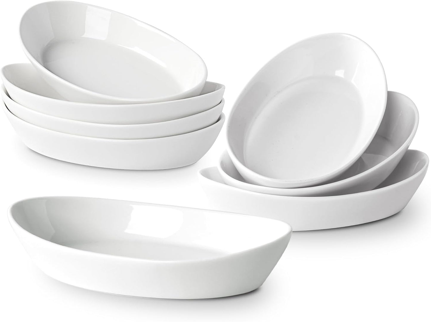 Au Gratin Baking Dishes for Oven Safe, Porcelain Mini Casserole Dish (8pc Set). 10oz Individual Gratin Dishes Set, Ceramic Small Baking Dish for Single Serving, Banana Split Bowls, 7.6x4.4in