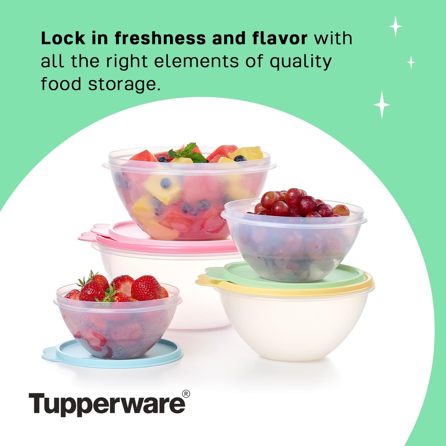 Tupperware Heritage Wonderlier 10 Piece Food Storage Bowl Set in Vintage Colors- Dishwasher Safe & BPA Free - (5 Containers + 5 Lids)