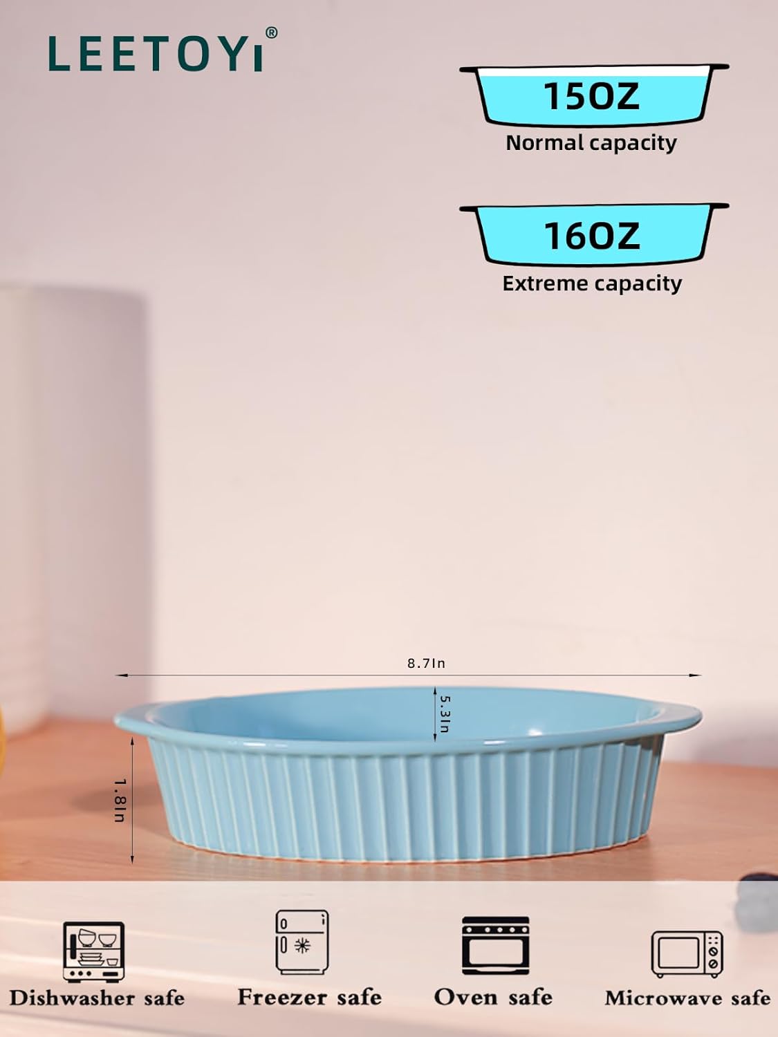 LEETOYI Porcelain Small Oval Au Gratin Pans, Baking Dish Set for 1 or 2 person servings, Bakeware with Double Handle for Kitchen and Home, Set of 2 (Turquoise)