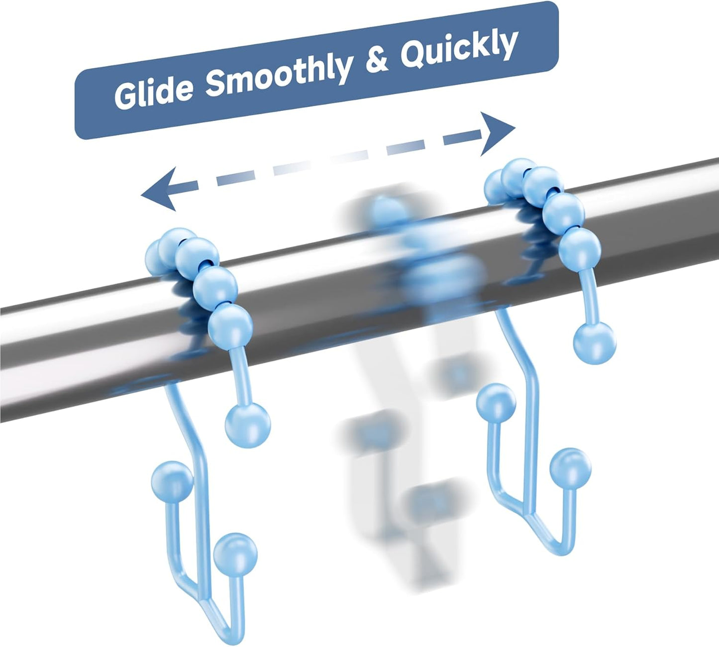 Titanker Shower Curtain Hooks, Rust Resistant Shower Curtain Rings for Bathroom, Metal Double Glide Shower Hooks Hangers for Bathroom Shower Rods Curtains, Set of 12 Hooks - Blue