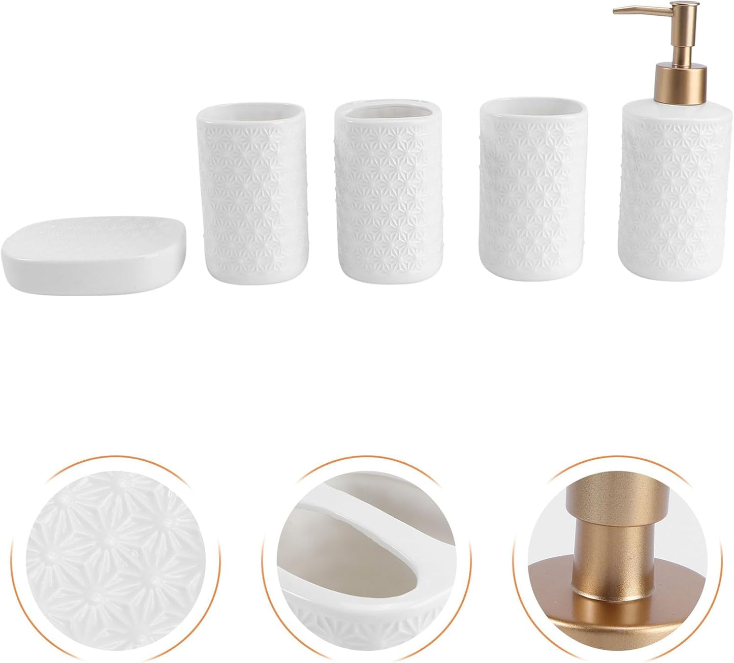 Wakauto Ceramic Bathroom Washing Accessory Set White Including Soap Plate Lotion Container Toothbrush Cup for Bathroom Organization and Space Saving