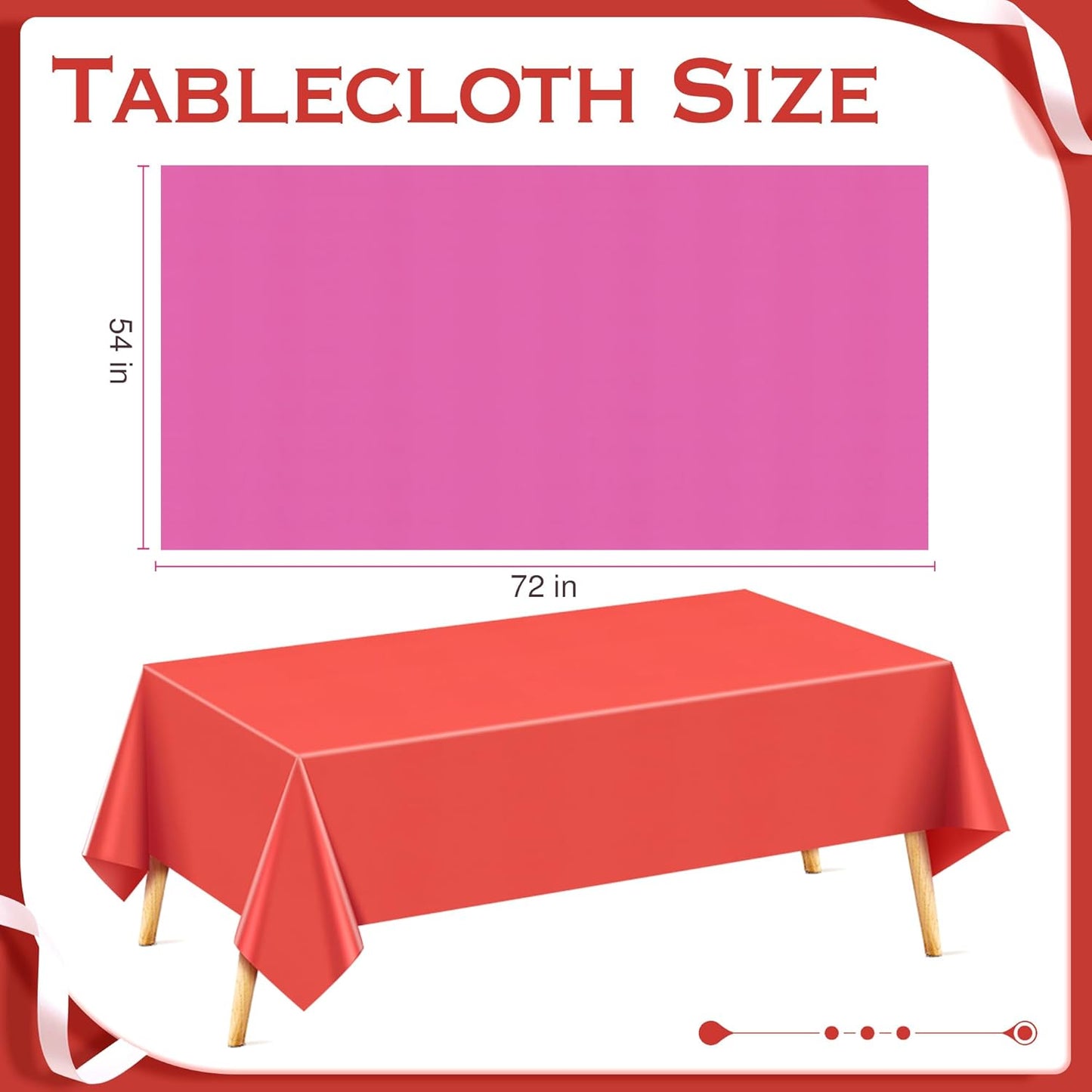 4 Pieces Red Series Rectangle Tablecloth, 54x72 Solid Color Waterproof & Spillproof Disposable Plastic Table Cover, Durable Party Tablecloth for Dining, Buffet, Picnic, Outdoor Events