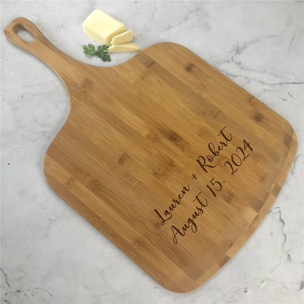Personalized Bamboo Pizza Peel, Two line message (script), Measures 23 1/2" x 14 1/2" Engraved Pizza Board, Custom Pizzeria Decor