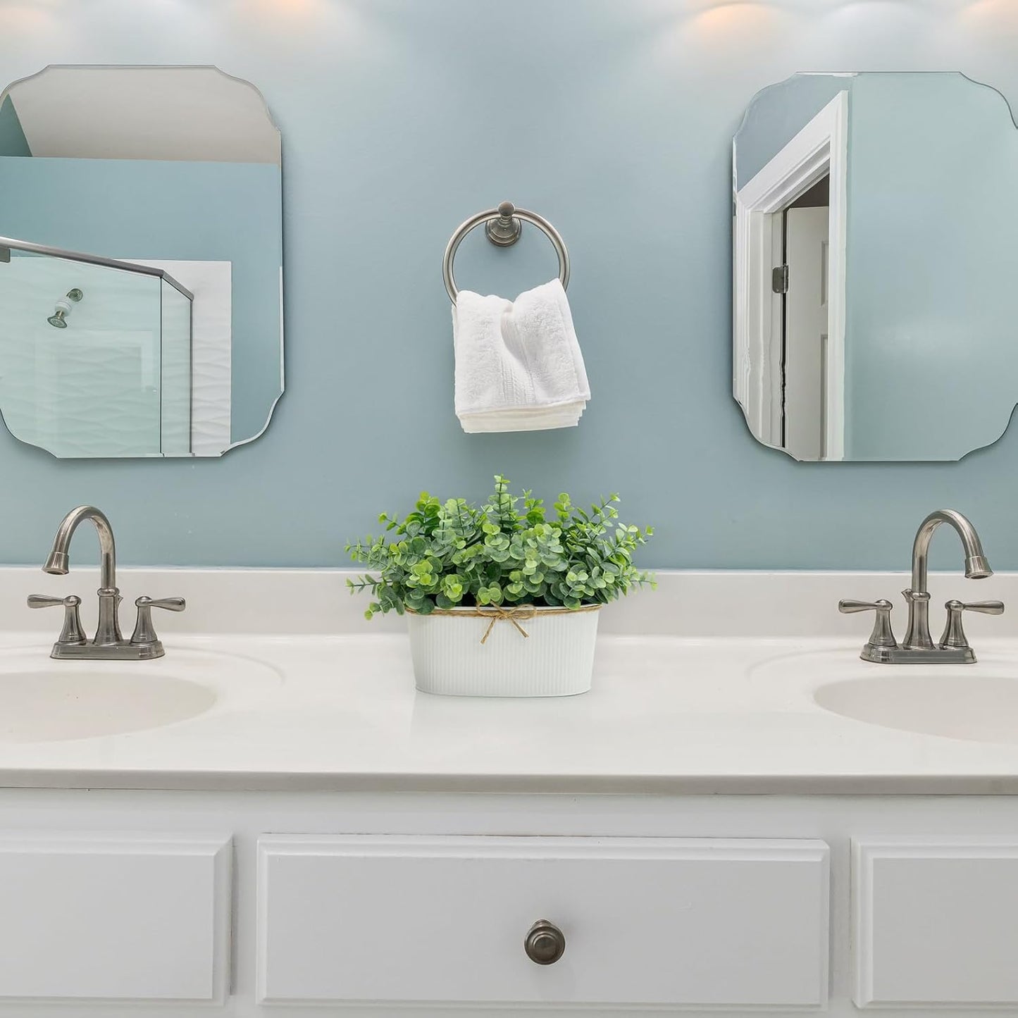 Dahey Fake Eucalyptus Plants Indoor for Farmhouse Home Decor Artificial Faux Plants in Rustic Rectangular Pots Table Centerpiece for Bathroom Office Living Room Shelf Laundry Decor, 7" L x 4" H