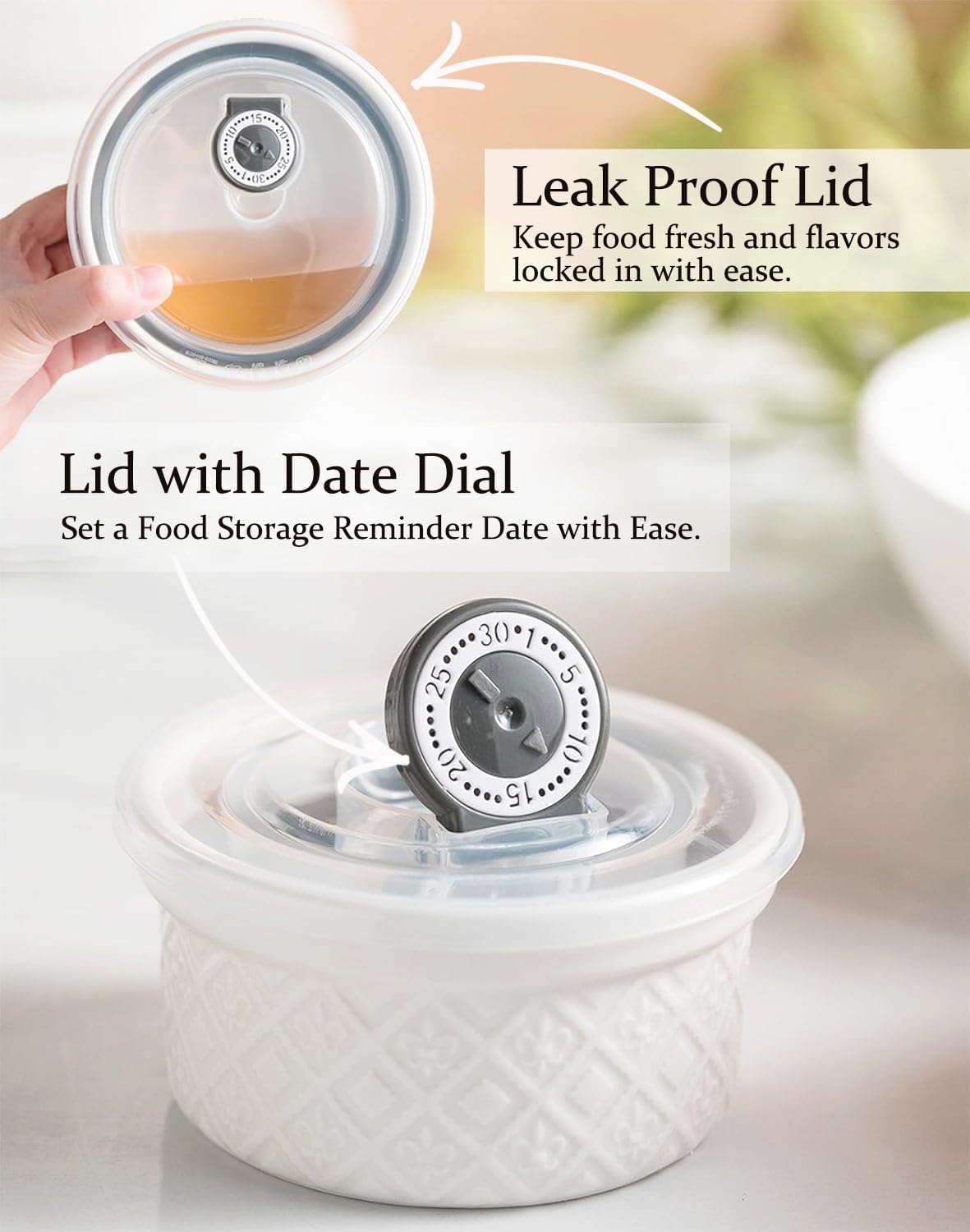 28 Oz Cereal Bowls Set with Lids, Ceramic Salad Bowls for Kitchen, Preparing, Camping, Office Lunch, 6 Inch Kitchen Food Storage Containers with Airtight Lids set of 4, Housewarming Present, Beige