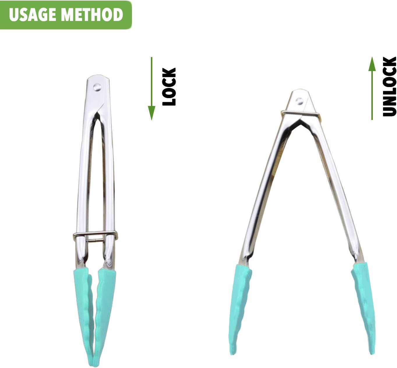 Mini Tongs with Silicone Tips 7-Inch Small Serving Tongs, Set of 3 (Pink Mint Yellow)